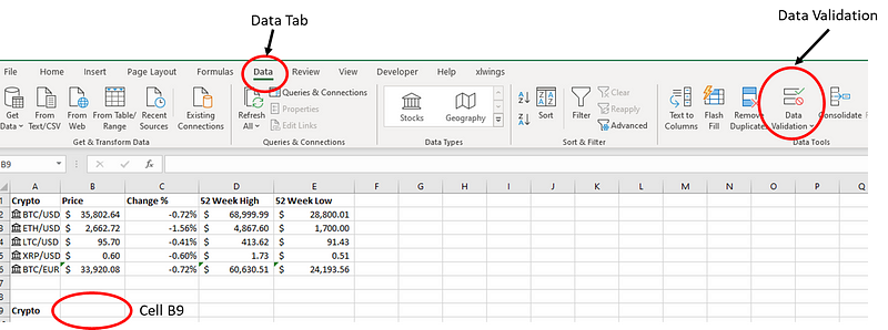 Data Validation Tool in Excel