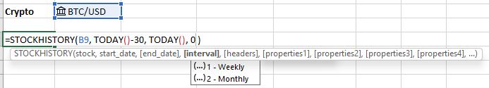 Setting End Date and Interval in STOCKHISTORY