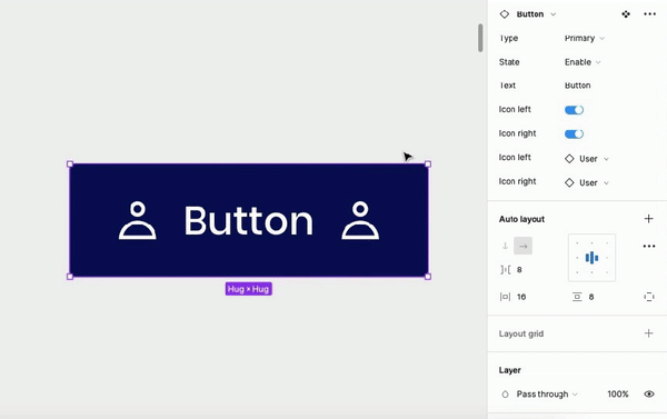 Customization options for buttons in Figma