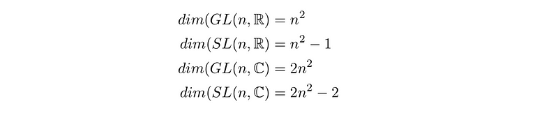 Overview of matrix groups and their dimensions