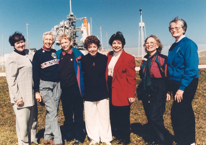 Jerrie Cobb at the first U.S. space mission piloted by a woman