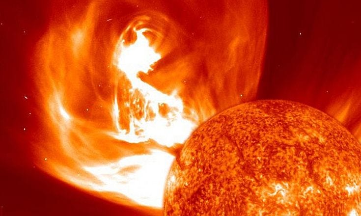 Hybrid image of coronal mass ejection and solar chromosphere