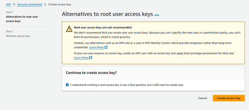 Creating access key in AWS