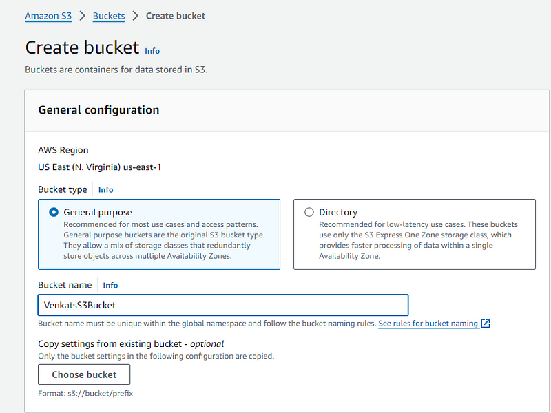 S3 bucket configuration settings