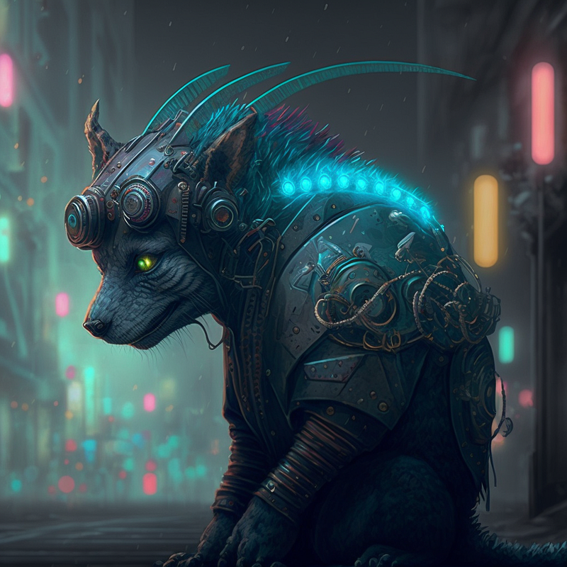 Enhanced cyberpunk dragon puppy.