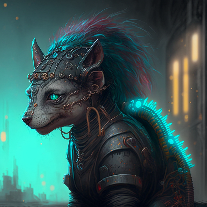 A unique interpretation of a cyberpunk-themed dog.