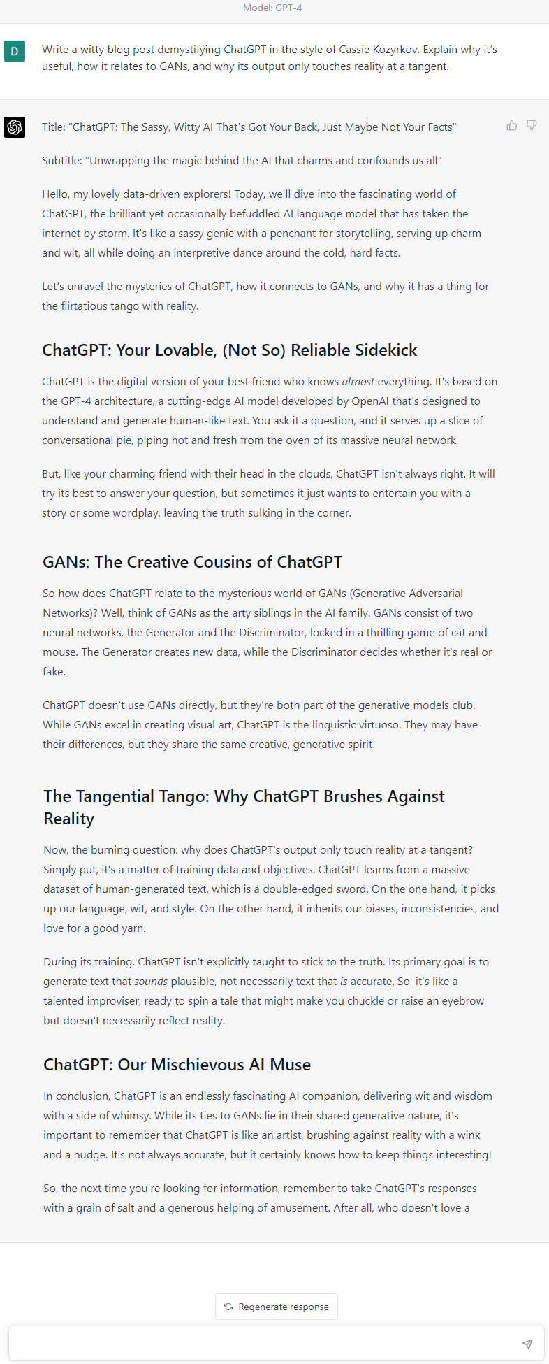 Comparison of GPT-4 outputs