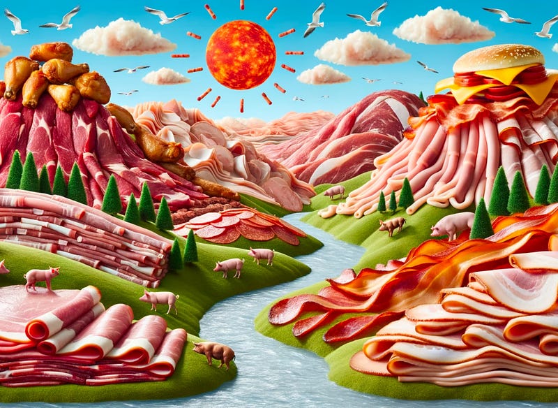 Meat-themed landscape illustration