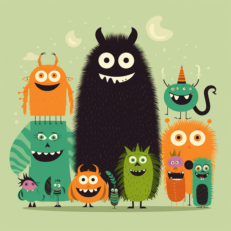 Colorful monster family