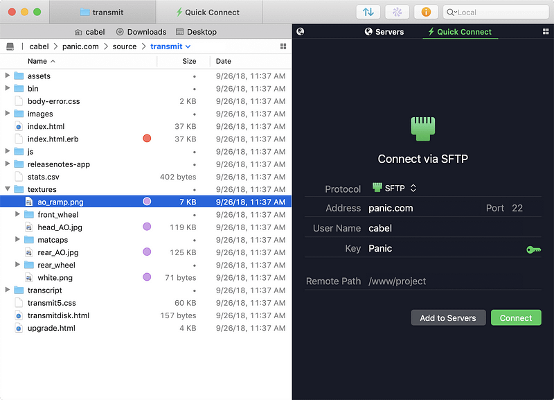 File transfer using Transmit 5