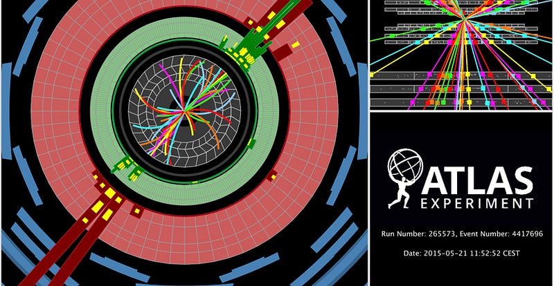 A collision event at CERN showcasing particle tracks.