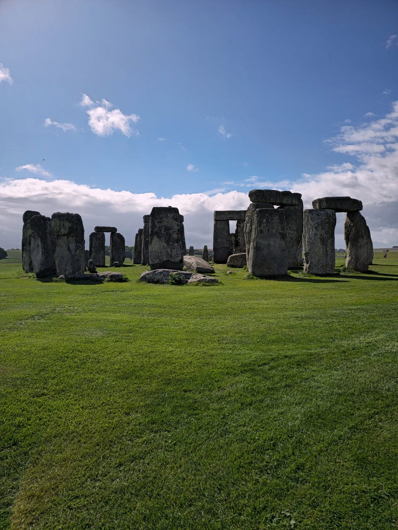 Close-up of sarsen stones at Stonehenge