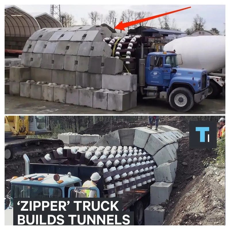 Zipper truck for tunnel construction