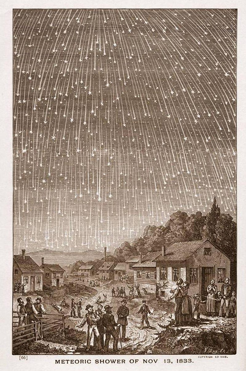 19th-century engraving depicting the Leonids over Niagara Falls