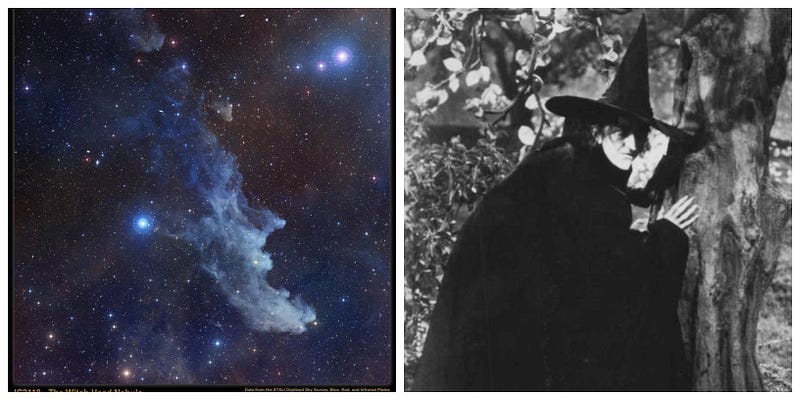 The Witch Head Nebula resembling a witch.